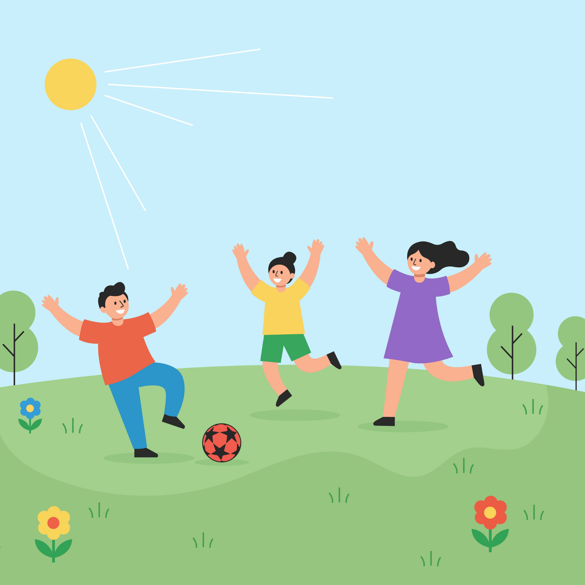 Family playing outside.