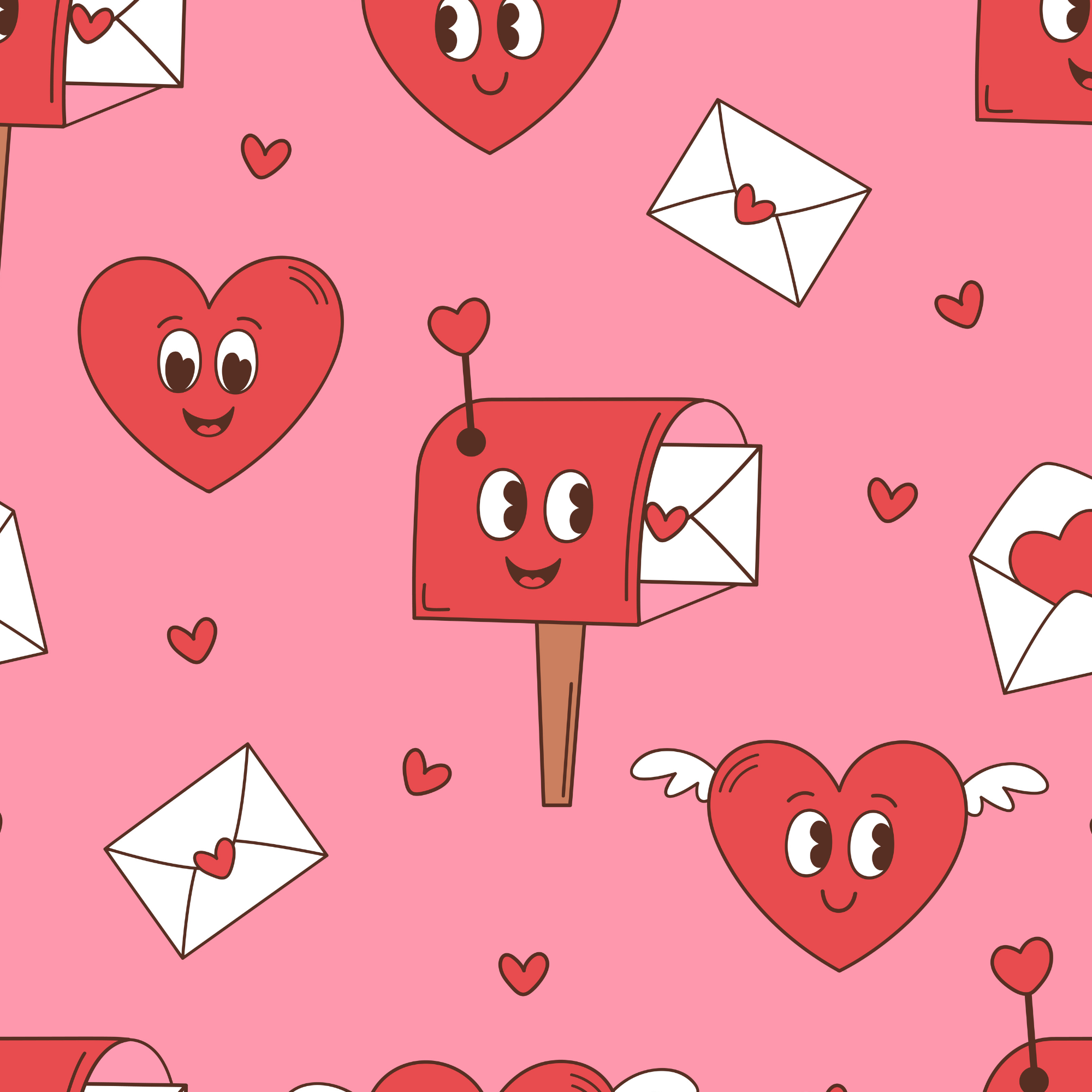 Mailbox with letters and hearts.