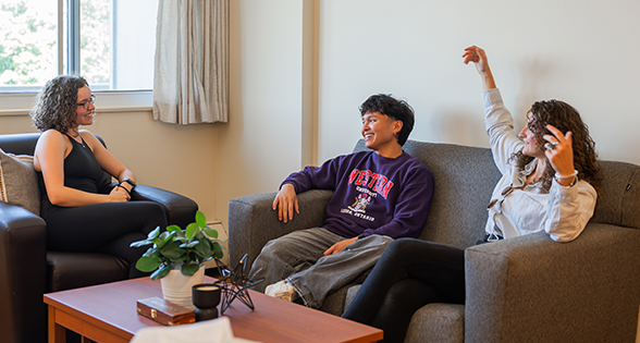 Three tenants talking in their living room