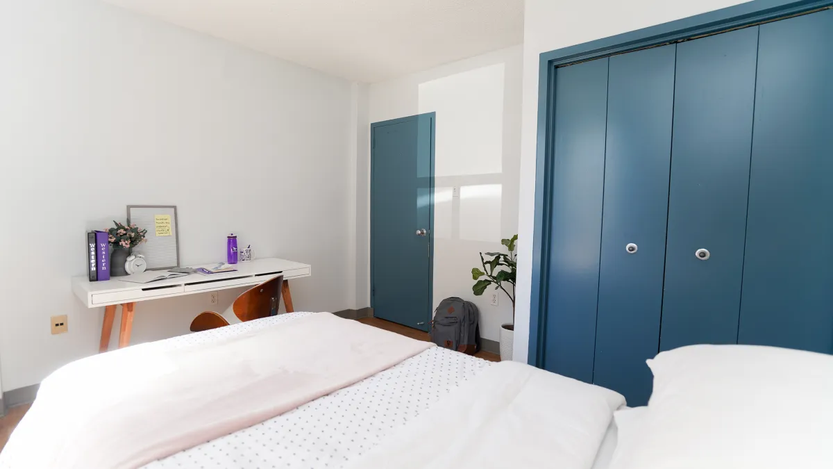 Beaver Ausable Hall Bedroom showing bed and closet