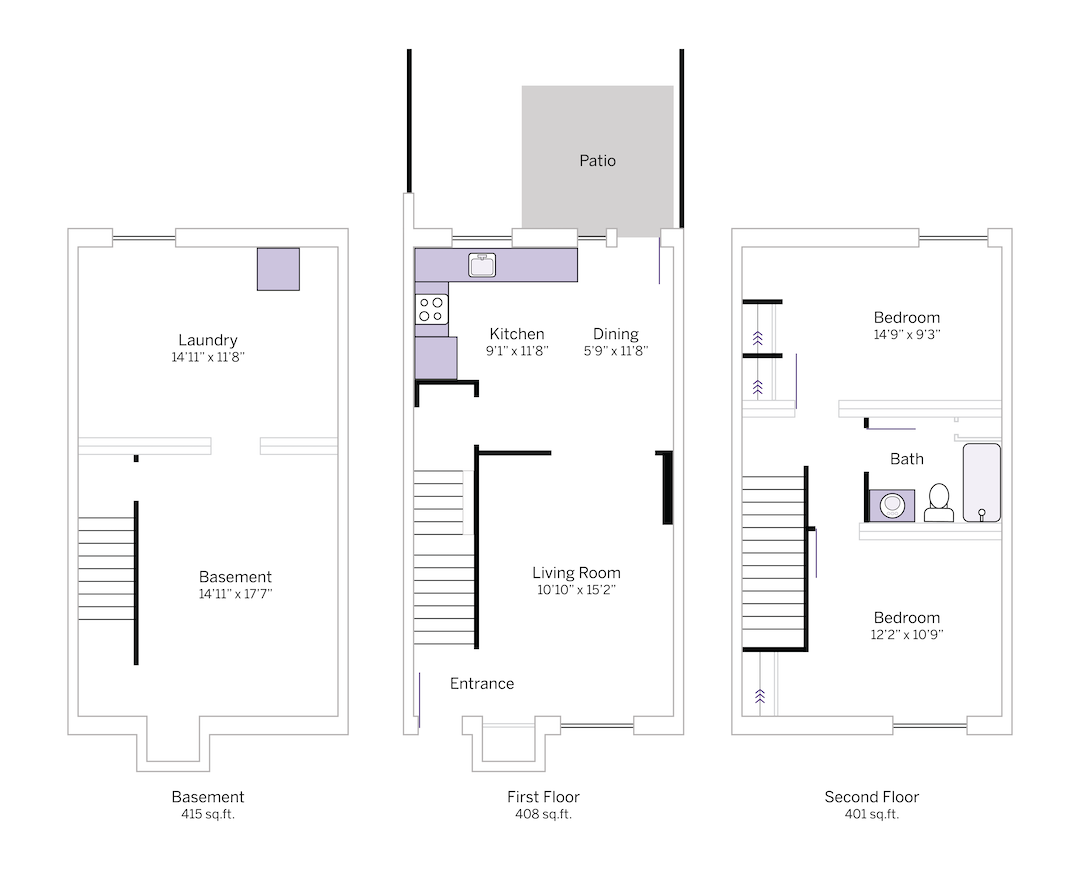 Two-Bedroom Townhouse Floor Plan
